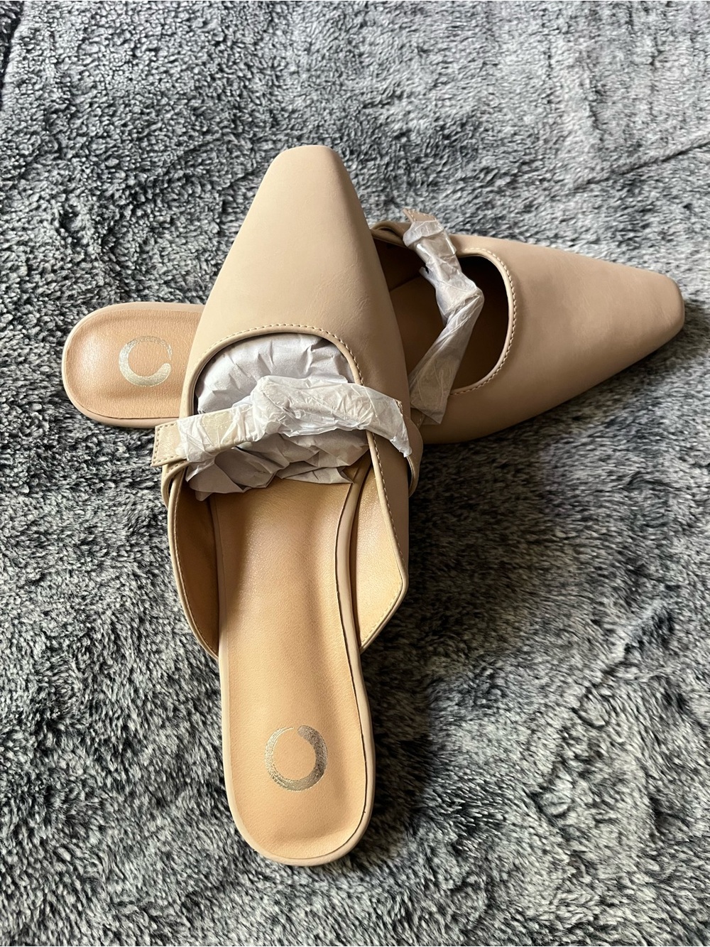 Neutral Beige Pointed-Toe Slip-On Mules